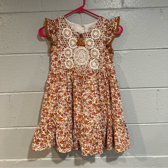 Haute Hippie Floral Crochet Girls Size 8 Dress • Orange, Red & Cream - Picture 2 of 8
